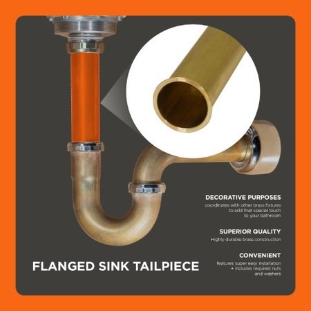 Everflow Flanged Sink Tailpiece for Tubular Drain Applications, 20GA Brass 1-1/2"x8" 2238-20